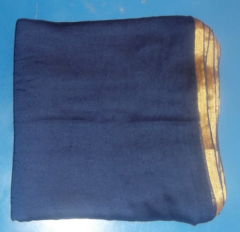 blue-plain-chiffon-saree-with-golden-borderoffer-price-big-1